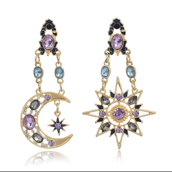 NEW Rhinestone Drop Earrings, Sun/Star & Moon Design - Picture 2 of 5
